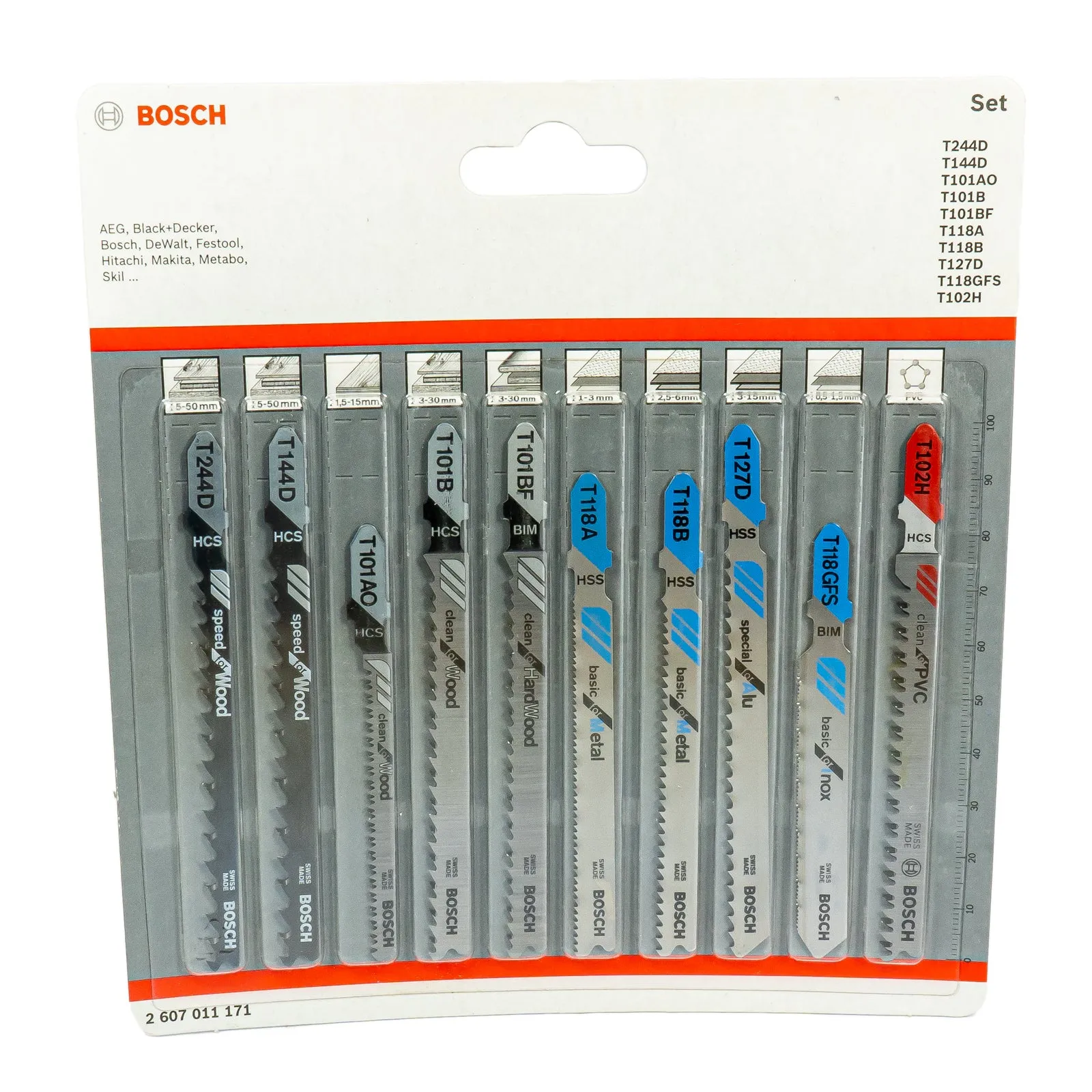 10-tlg. Stichsägeblatt-Set All in One (für Holz, Metall, PVC, T-Schaft-Aufnahme)