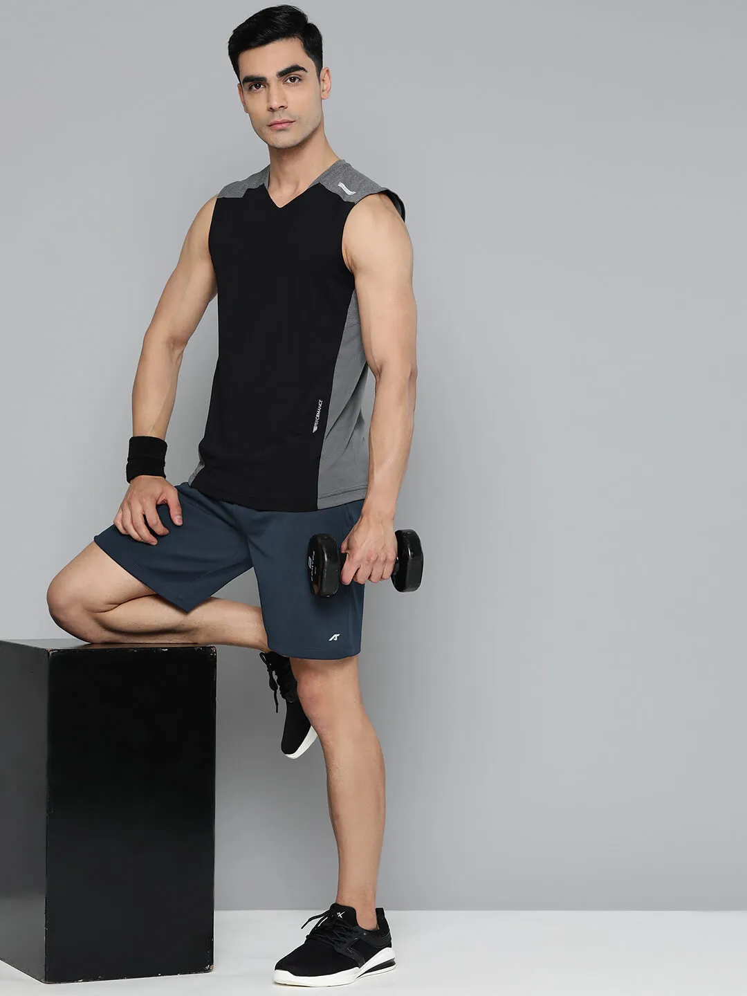 Alcis Men Navy Blue Slim Fit Training or Gym Sports Shorts