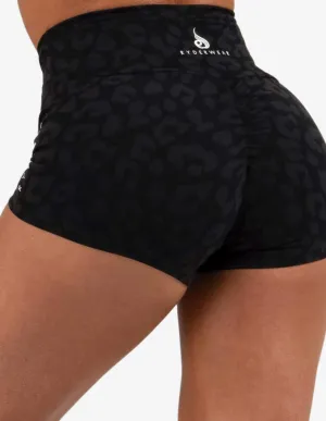 ANIMAL SCRUNCH BUM SHORTS LEOPARD BLACK