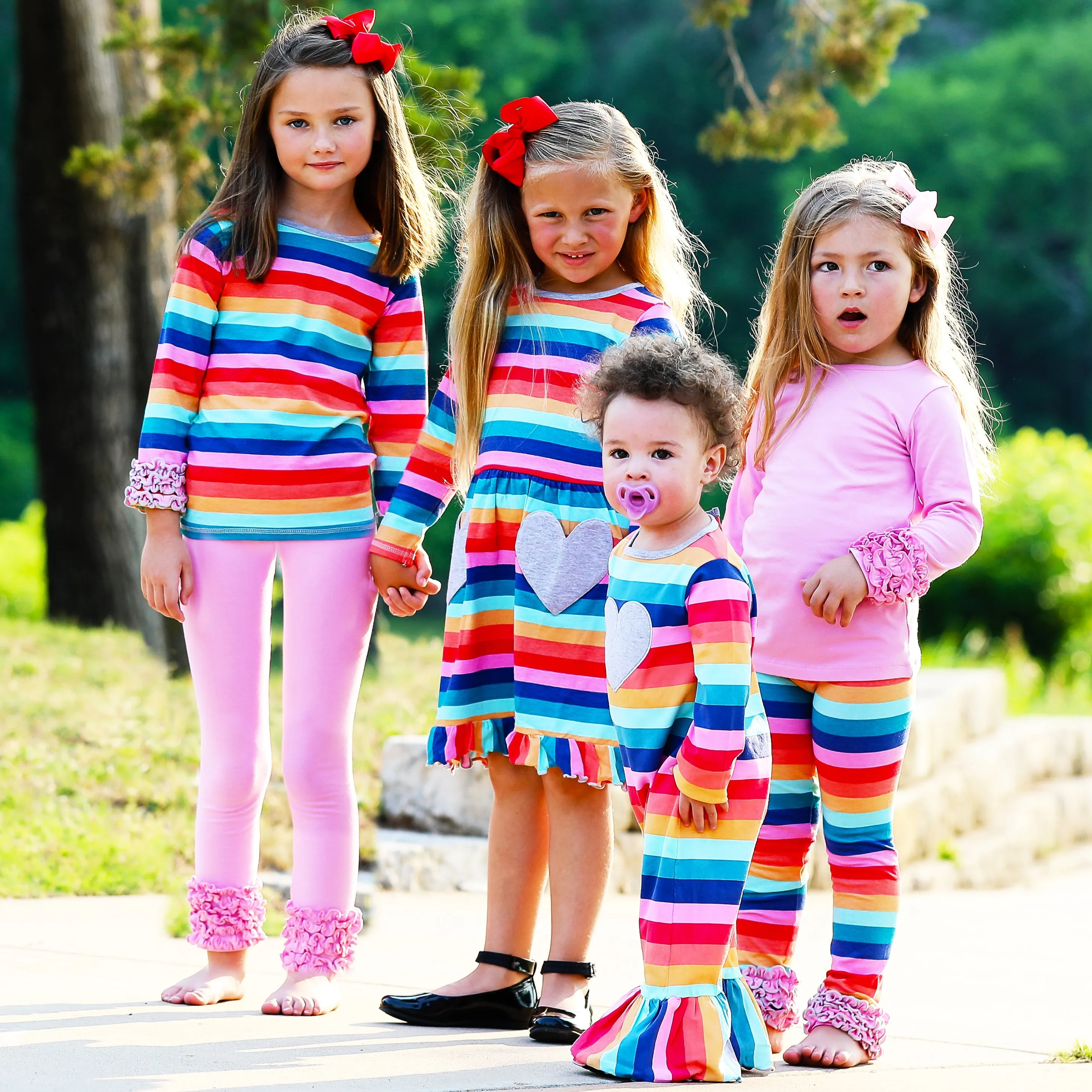 AnnLoren Baby Big Girls Boutique Long Sleeve Rainbow Ruffle Layering T-shirt