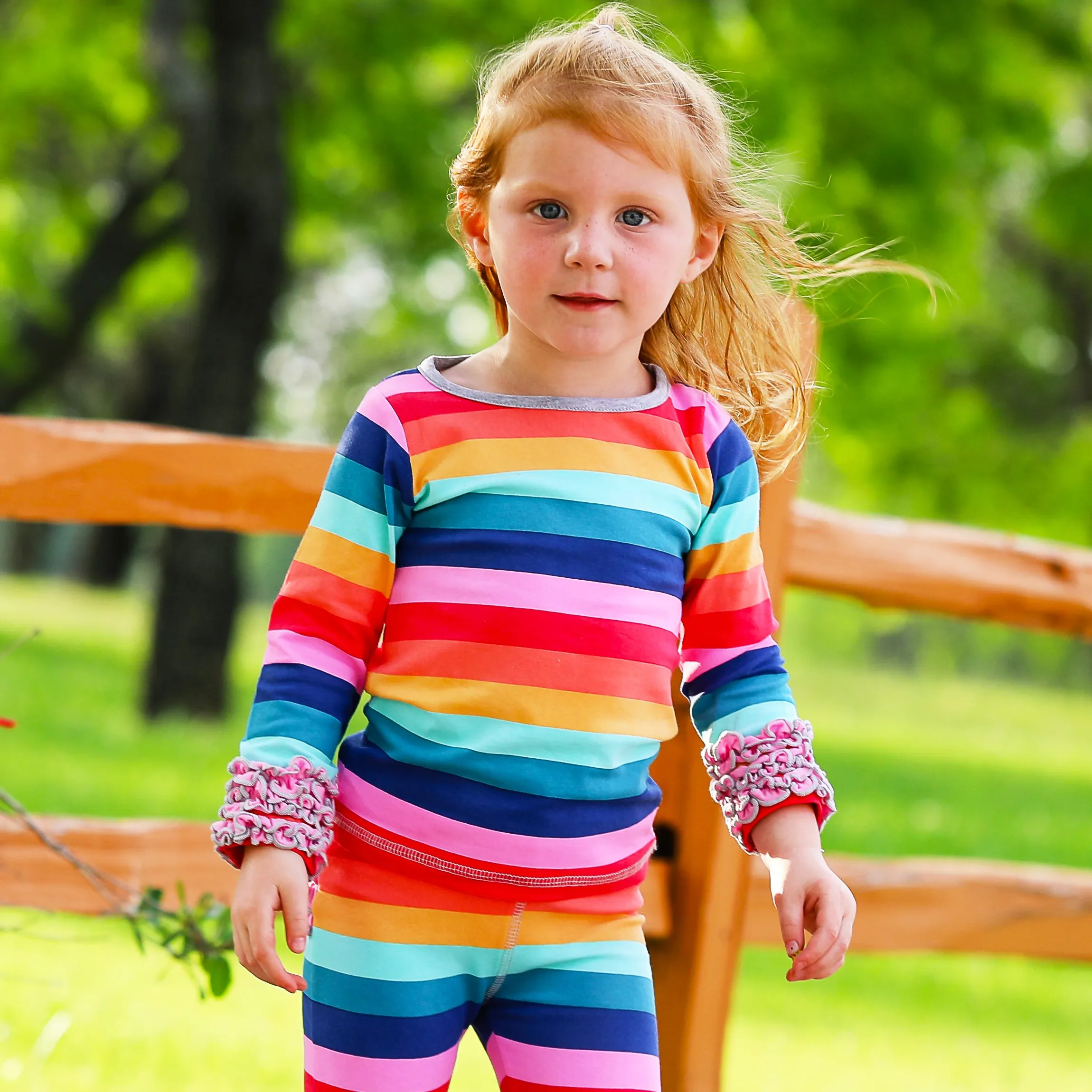 AnnLoren Baby Big Girls Boutique Long Sleeve Rainbow Ruffle Layering T-shirt