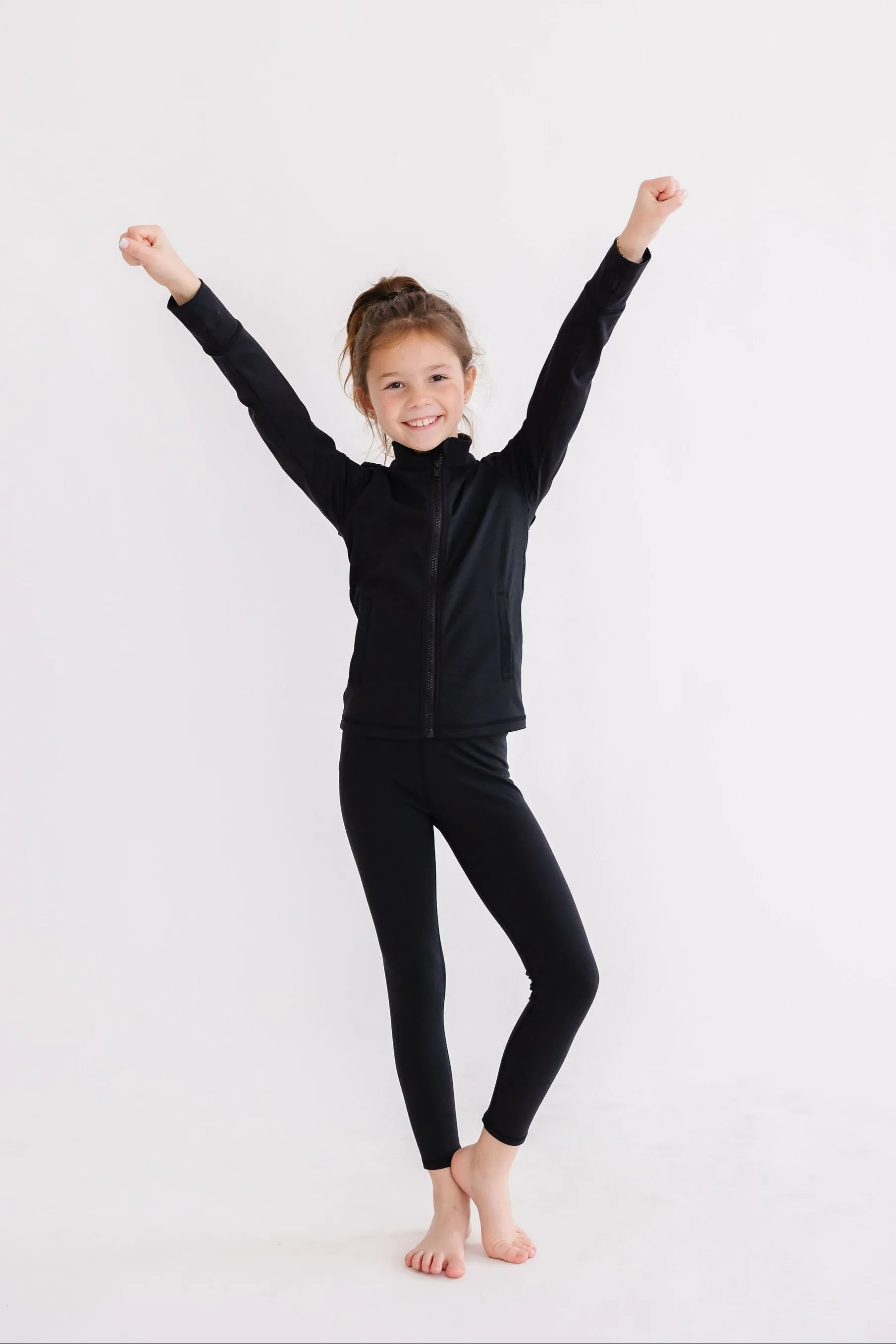 Balanced Black Full-Zip Ruffle Active Jacket