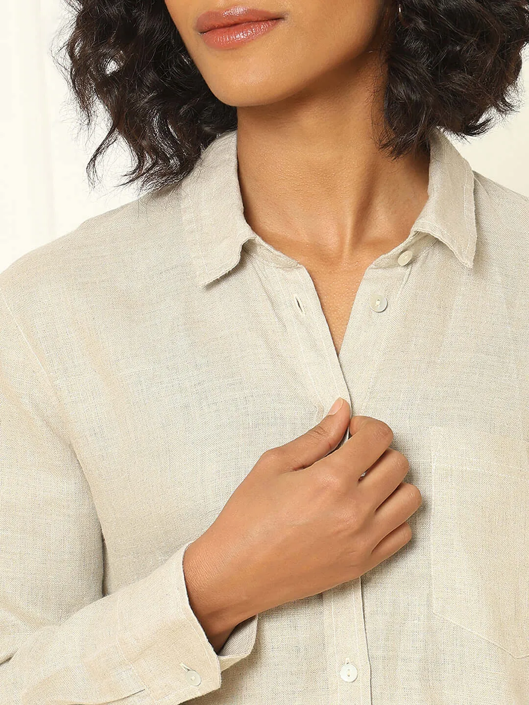 Beige Linen Shirt & Tapered Pants