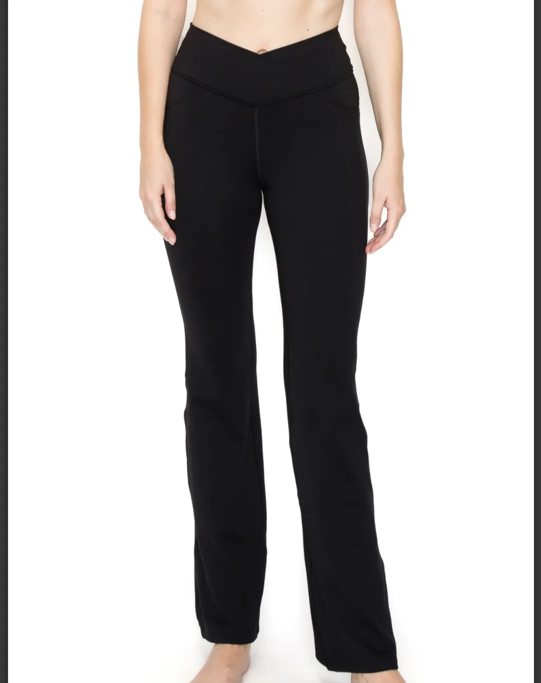Black V-Waist Detail Flare Bottom Yoga Pant