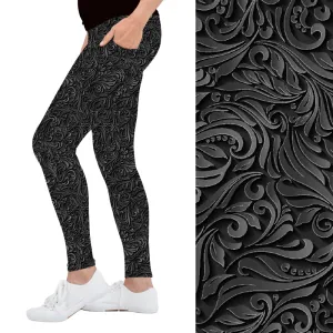 Black Vine Floral Deluxe Pocket Leggings