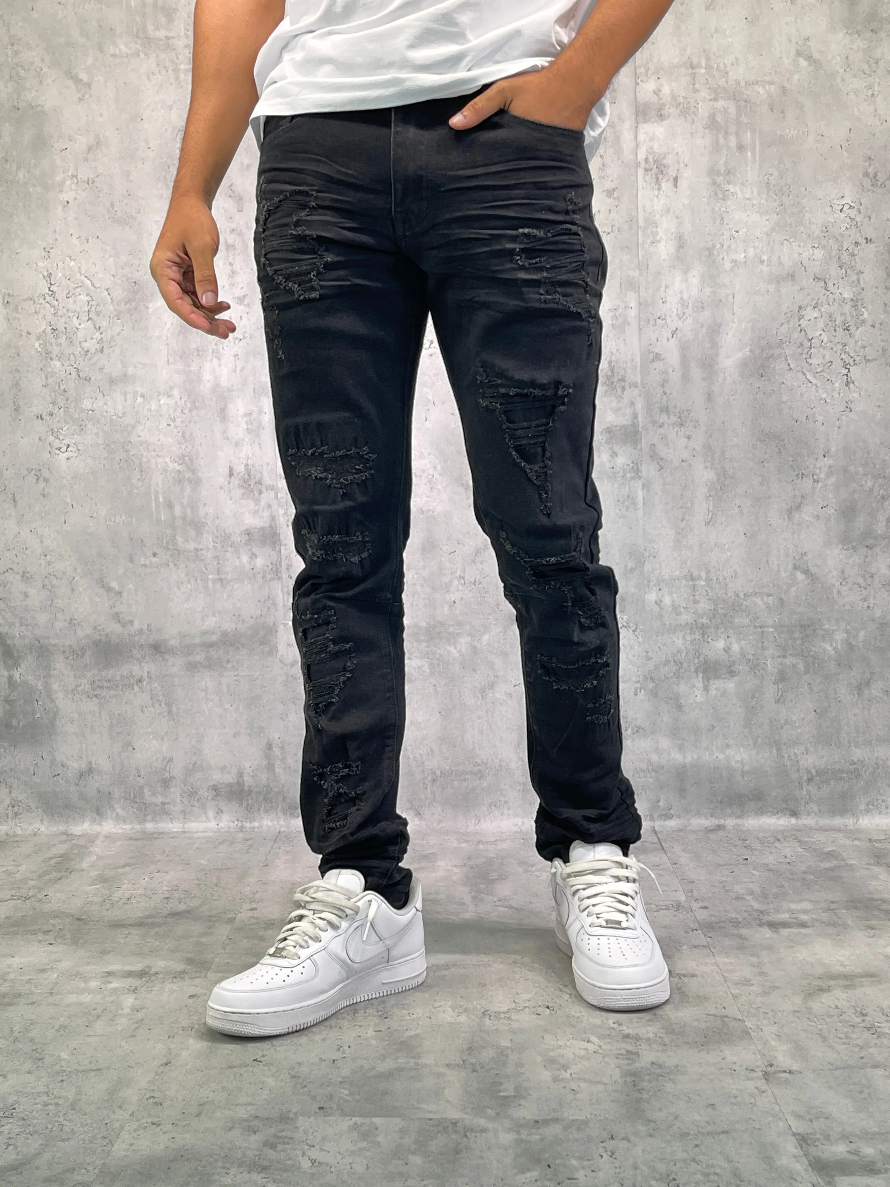 BT-BTP23095-Rip & Repair Slim Tapered Fit Denim Pants