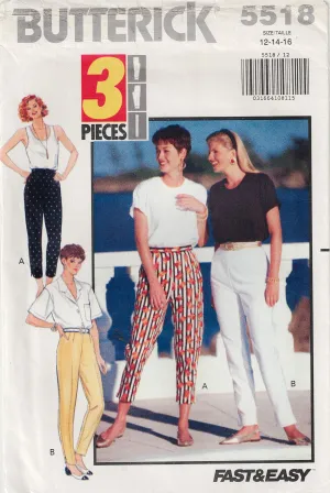 Butterick 5518 Womens Slim Tapered Pants 1990s Vintage Sewing Pattern Size 12 - 16 UNCUT Factory Folded
