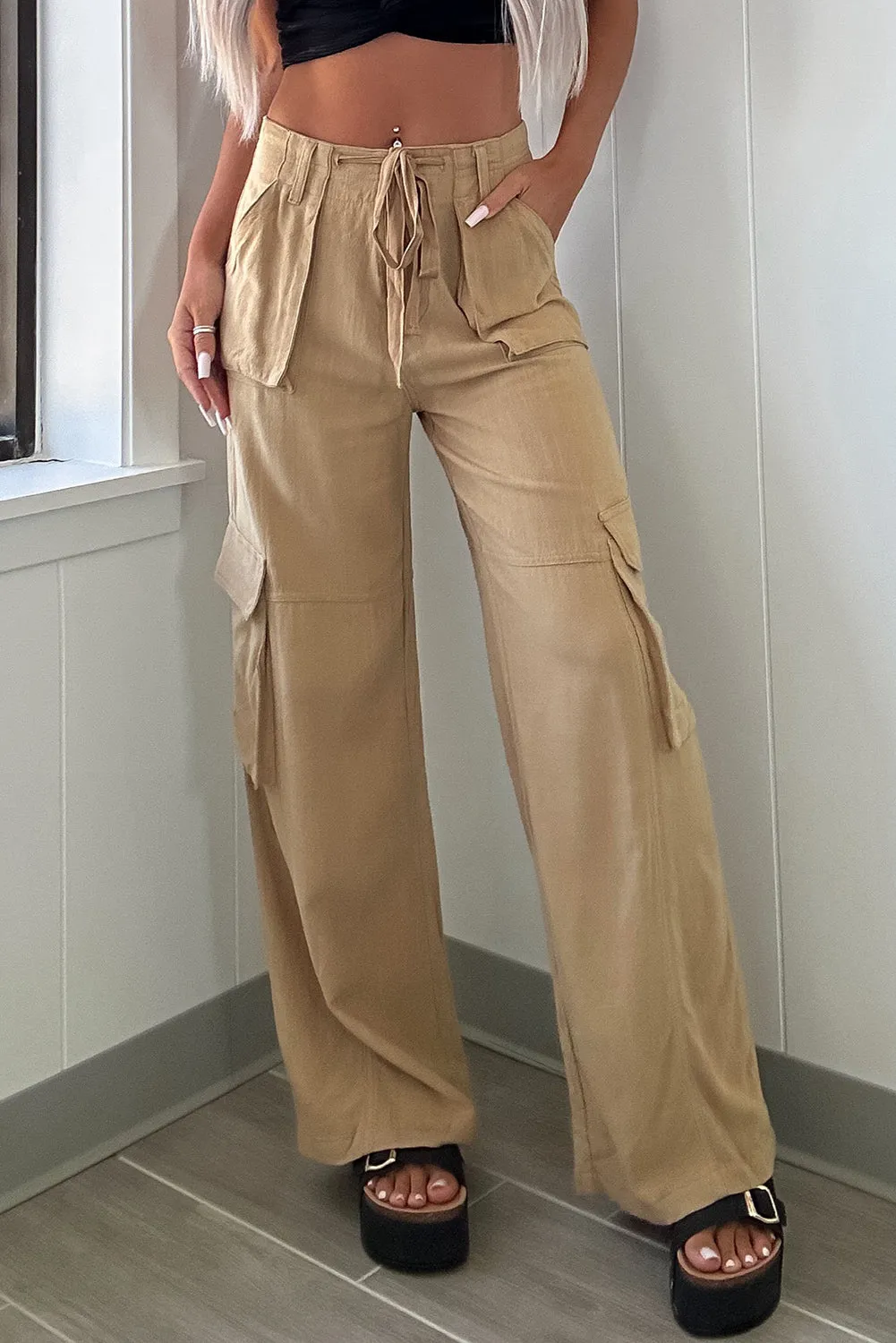 Camel Cargo Pockets Wide Leg Pants