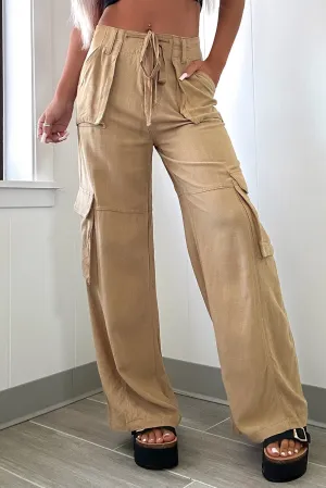 Camel Cargo Pockets Wide Leg Pants