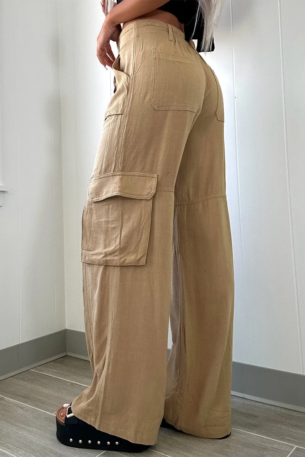 Camel Cargo Pockets Wide Leg Pants