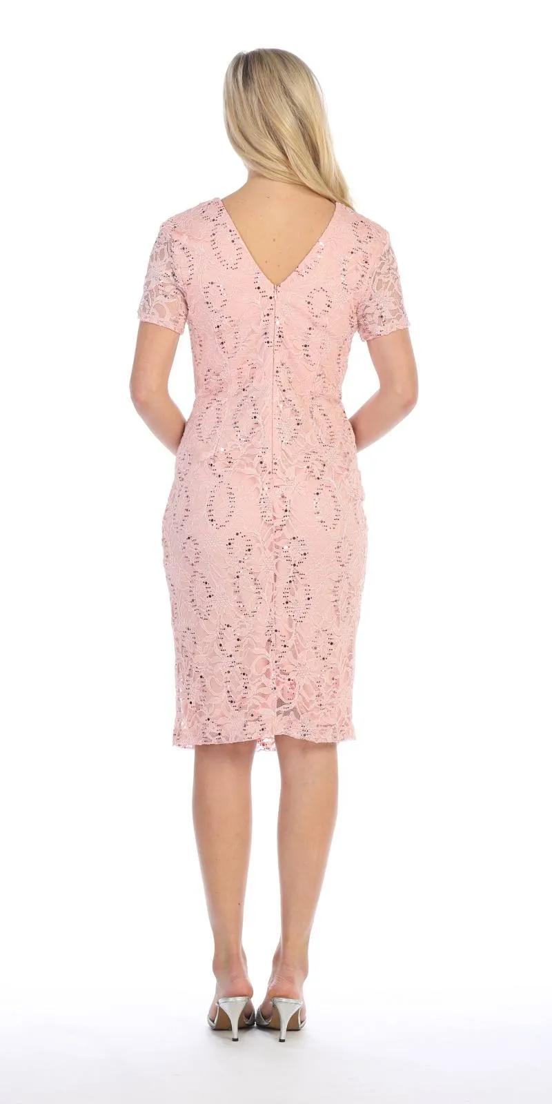 Celavie 6038 Short Sleeved Short Side Gathered Knee Length Dress