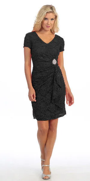 Celavie 6038 Short Sleeved Short Side Gathered Knee Length Dress