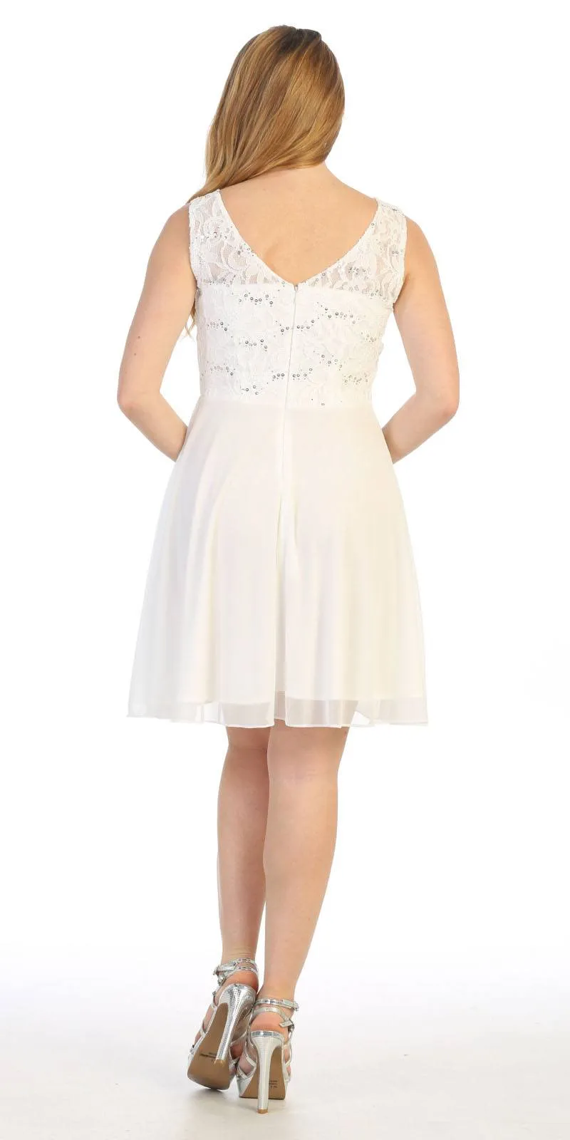 Celavie 6406 Lace Bodice Short A-Line Chiffon Cocktail Dress