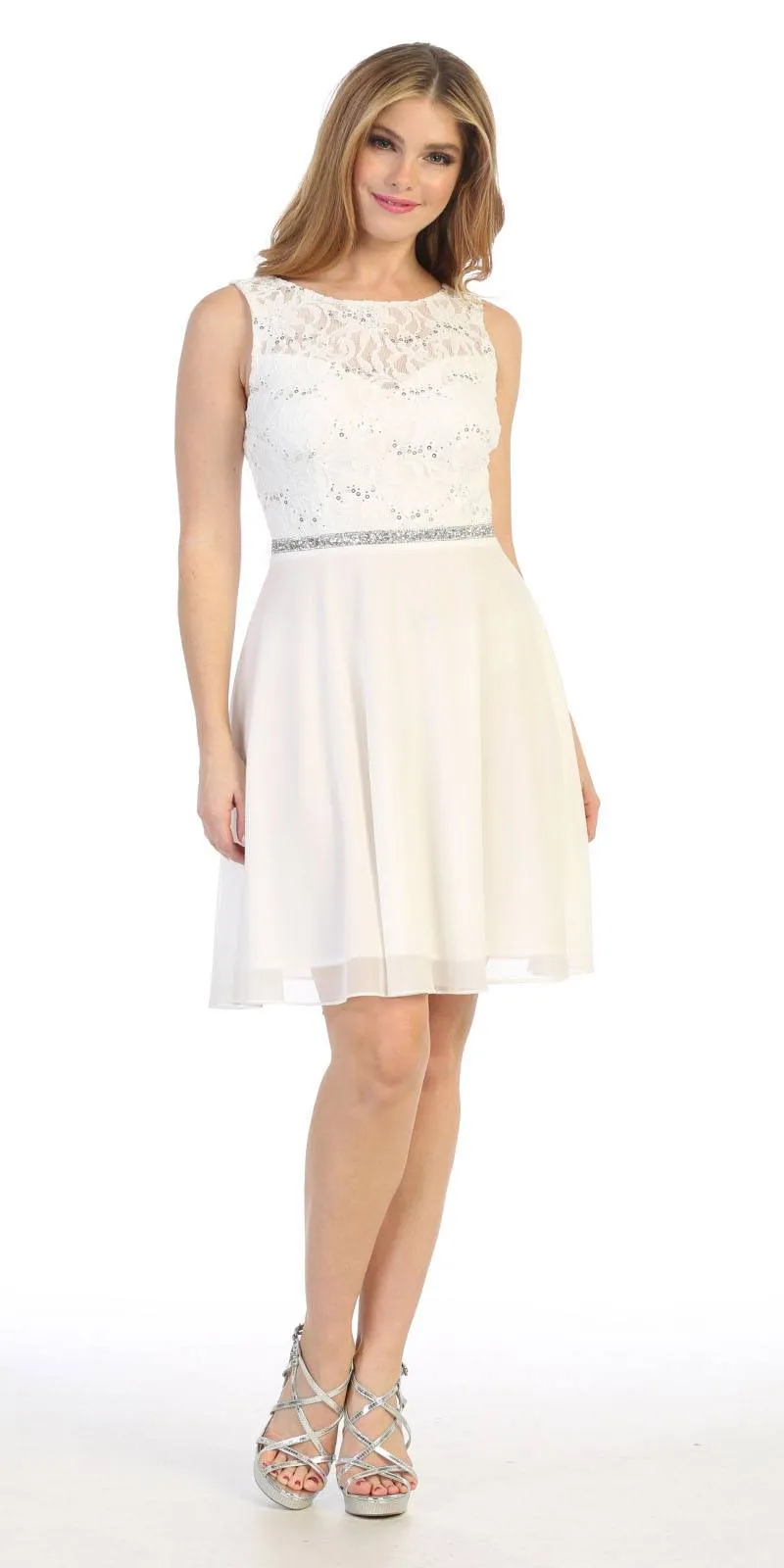 Celavie 6406 Lace Bodice Short A-Line Chiffon Cocktail Dress