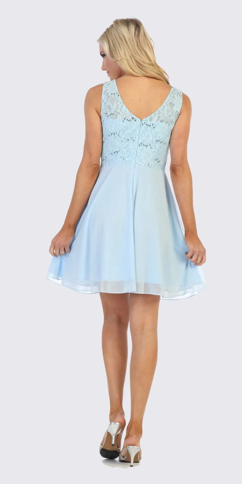 Celavie 6406 Lace Bodice Short A-Line Chiffon Cocktail Dress