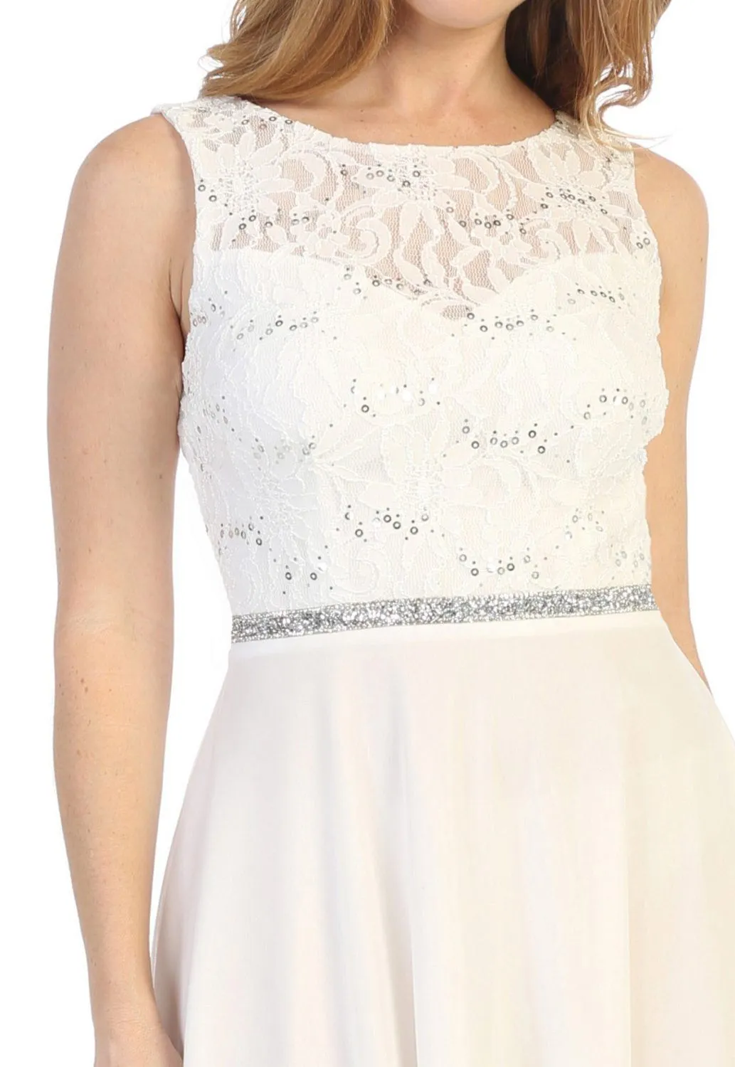 Celavie 6406 Lace Bodice Short A-Line Chiffon Cocktail Dress