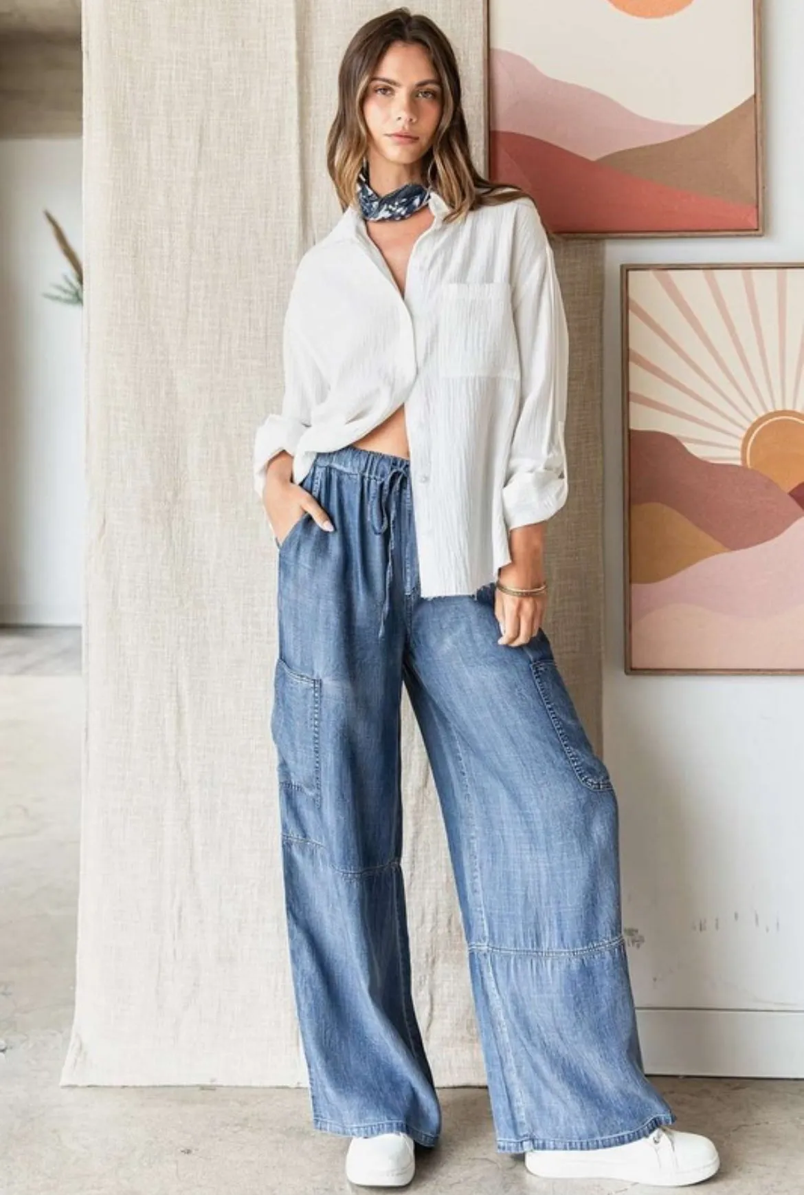 Chambray Cargo Pants