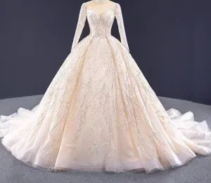 Champagne Sequin Beading O-Neck Wedding Dresses