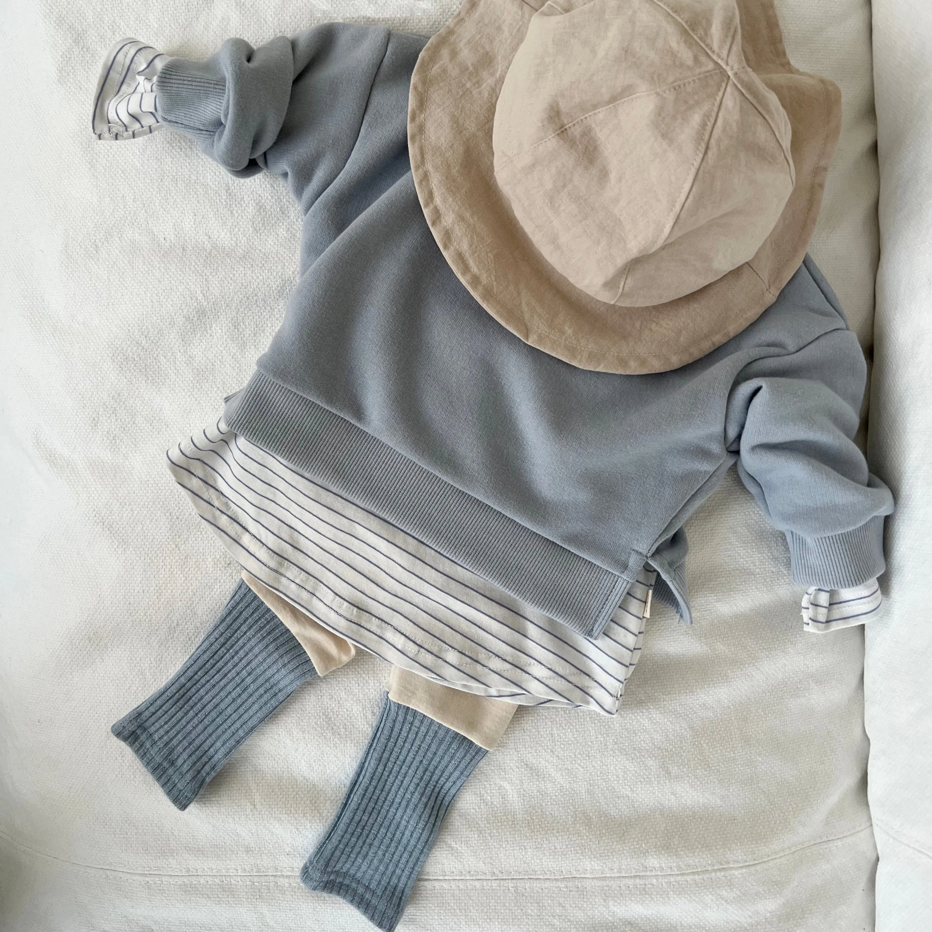 Chewy Rib Contrast Leggings- Dusty Blue