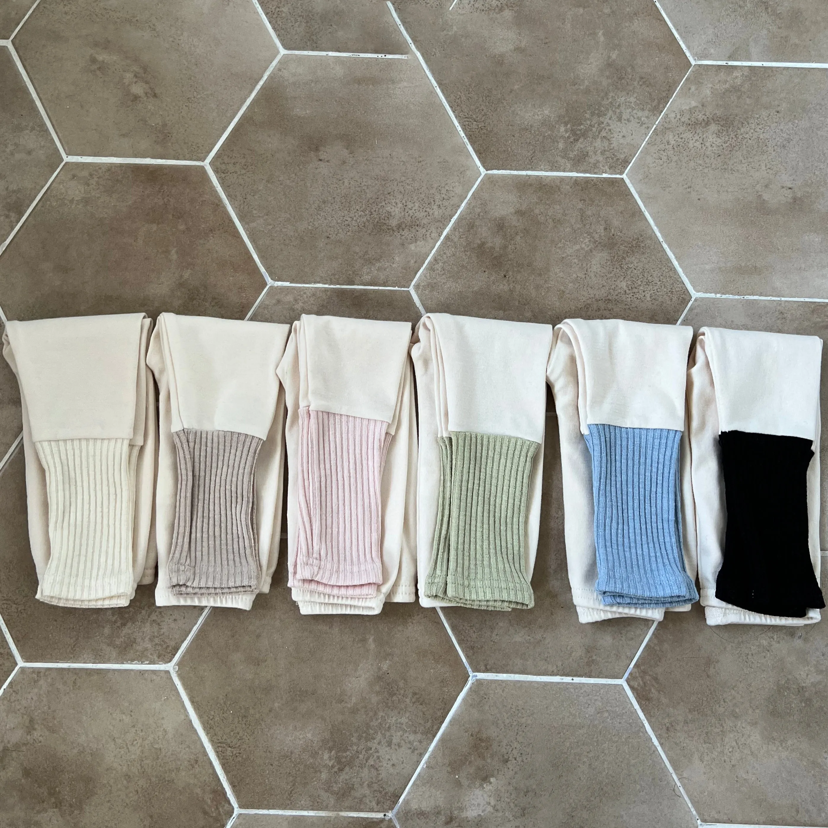 Chewy Rib Contrast Leggings- Dusty Blue
