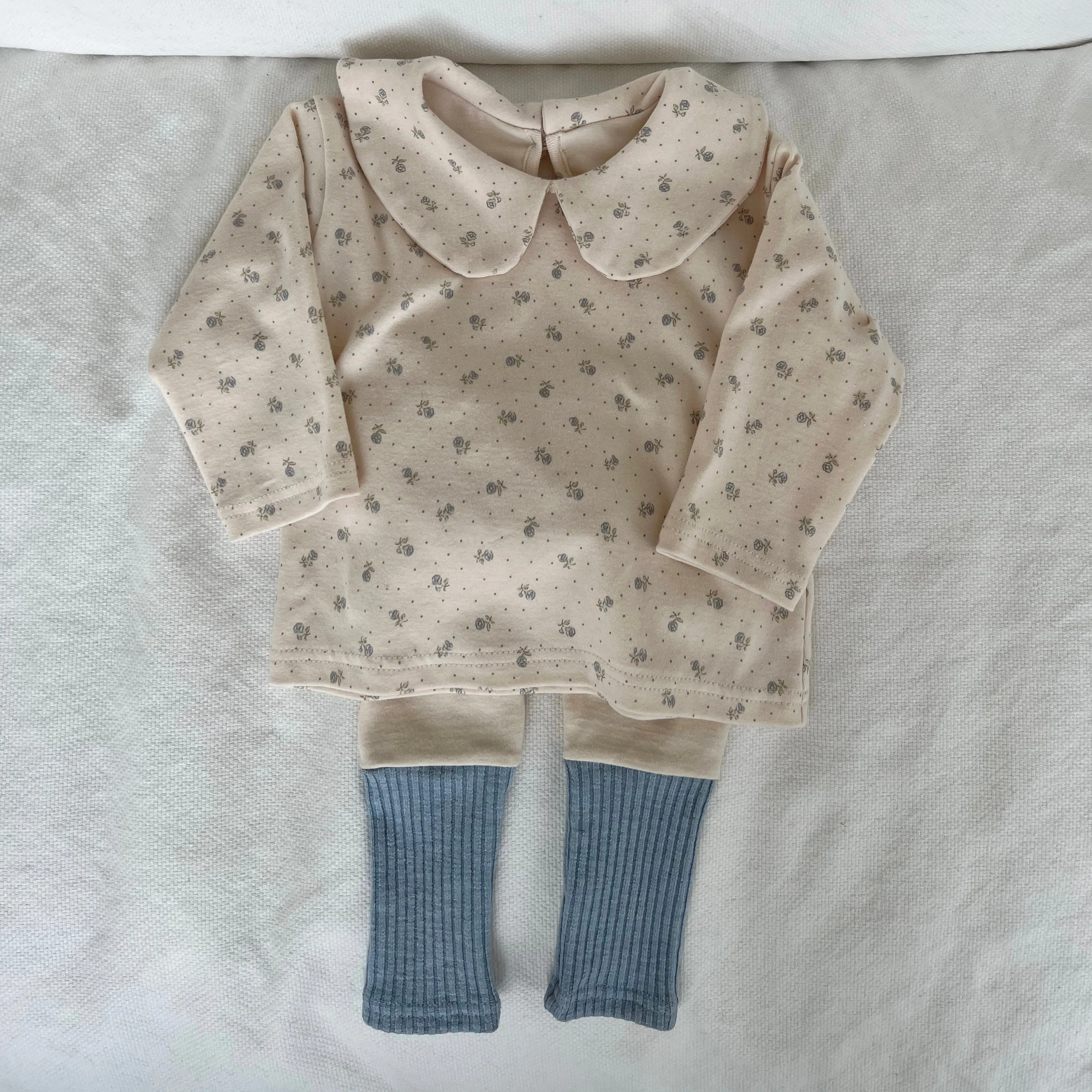 Chewy Rib Contrast Leggings- Dusty Blue