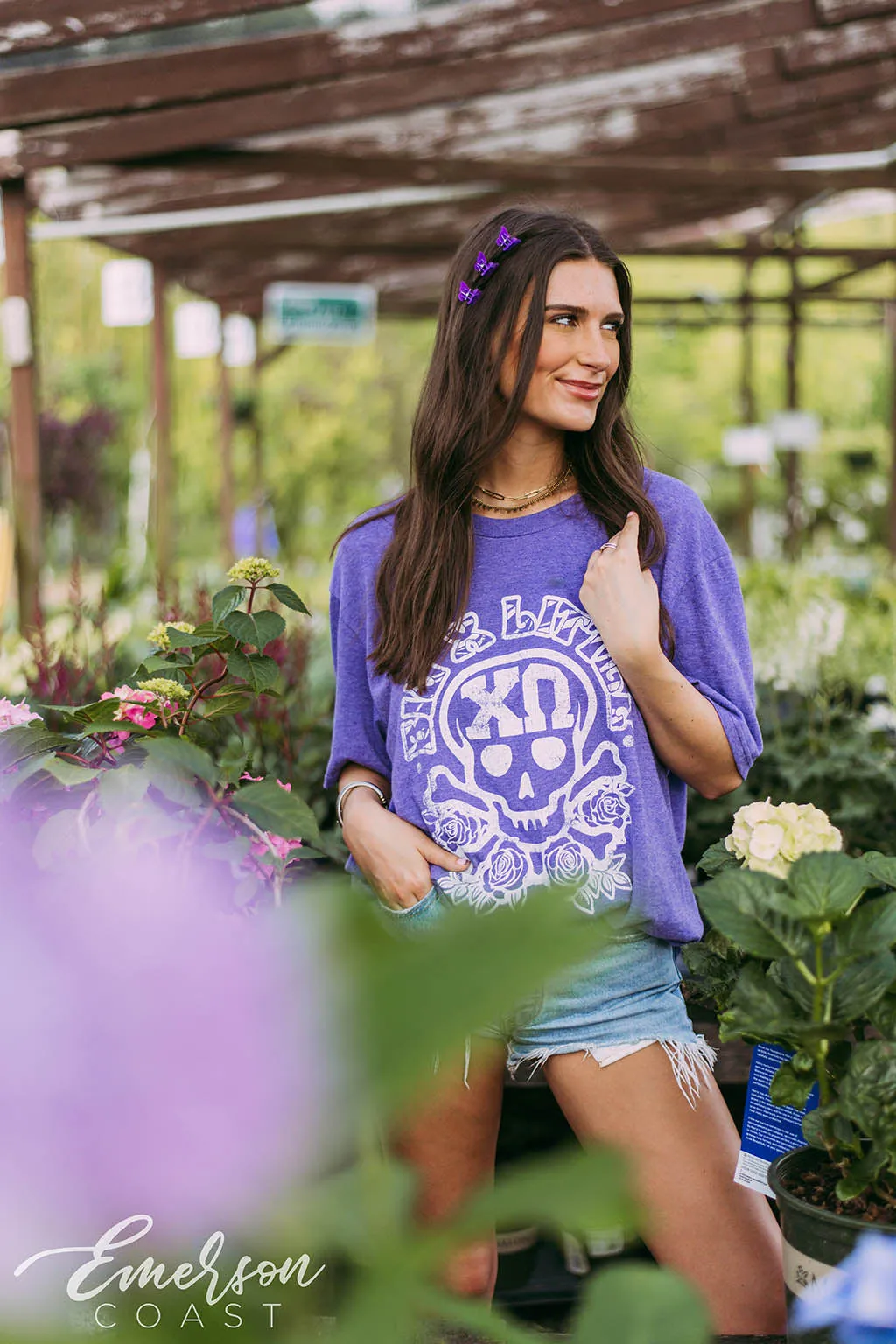 Chi Omega Big-Little Purple Skull Tee
