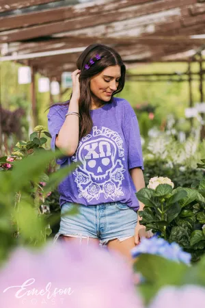 Chi Omega Big-Little Purple Skull Tee