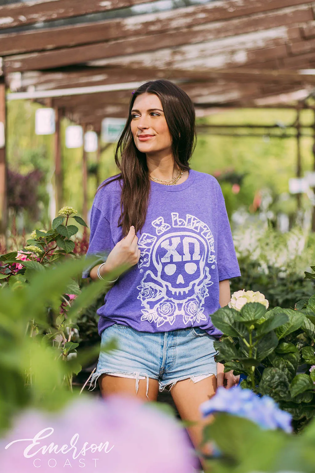 Chi Omega Big-Little Purple Skull Tee