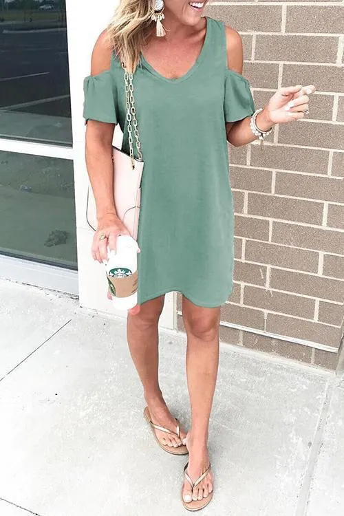 Chicindress Dew Shoulder Round Neck Mini Dress (4 Colors)