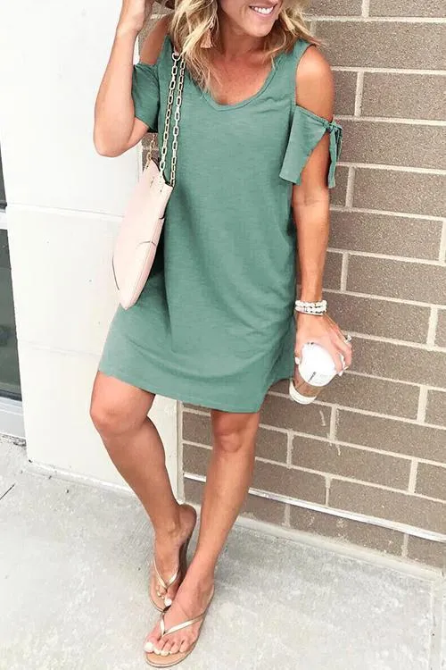 Chicindress Dew Shoulder Round Neck Mini Dress (4 Colors)