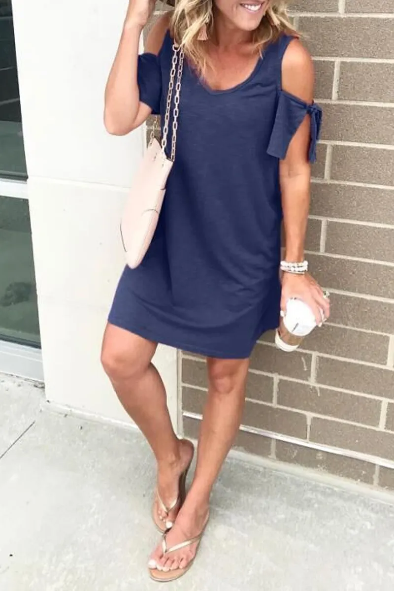 Chicindress Dew Shoulder Round Neck Mini Dress (4 Colors)