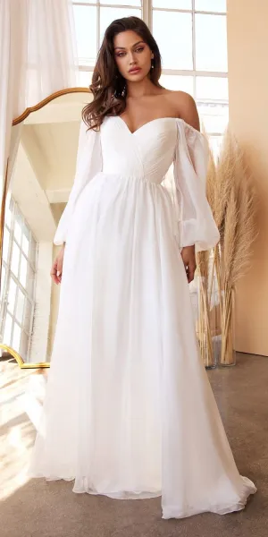 Cinderella Divine CD243W Sweetheart Sheer Sleeve Chiffon Dress