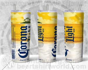 Corona Light Extra Beer Logo Inspired Unofficial Can Tumbler Wrap SVG PNG EPS AI Digital Cut Files Editable Printable