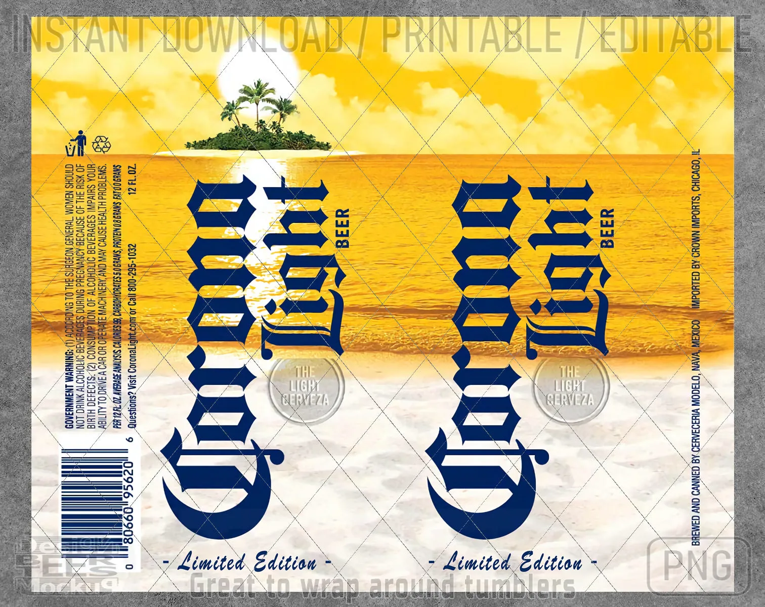Corona Light Extra Beer Logo Inspired Unofficial Can Tumbler Wrap SVG PNG EPS AI Digital Cut Files Editable Printable