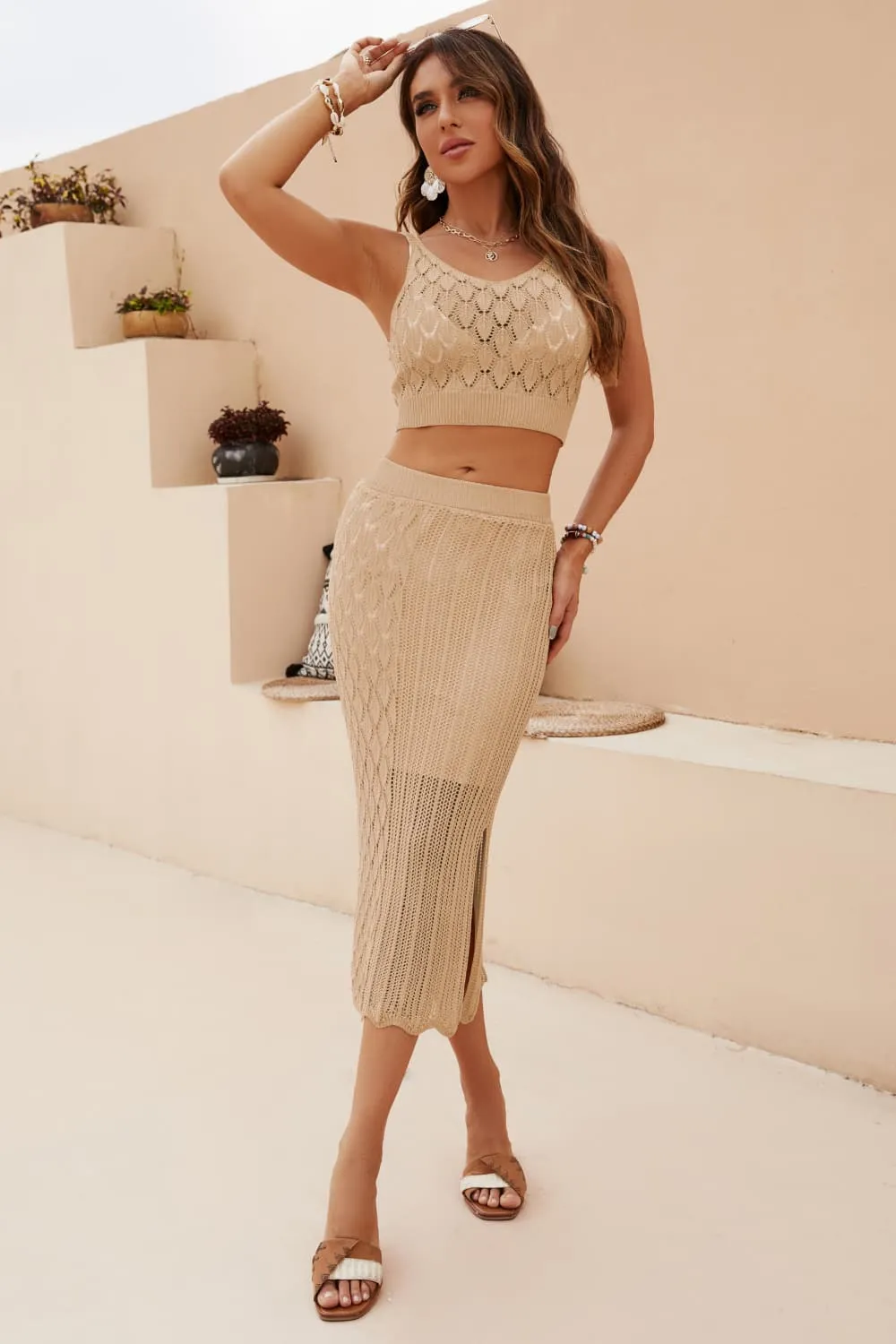 Cropped Tank and Split Skirt Set