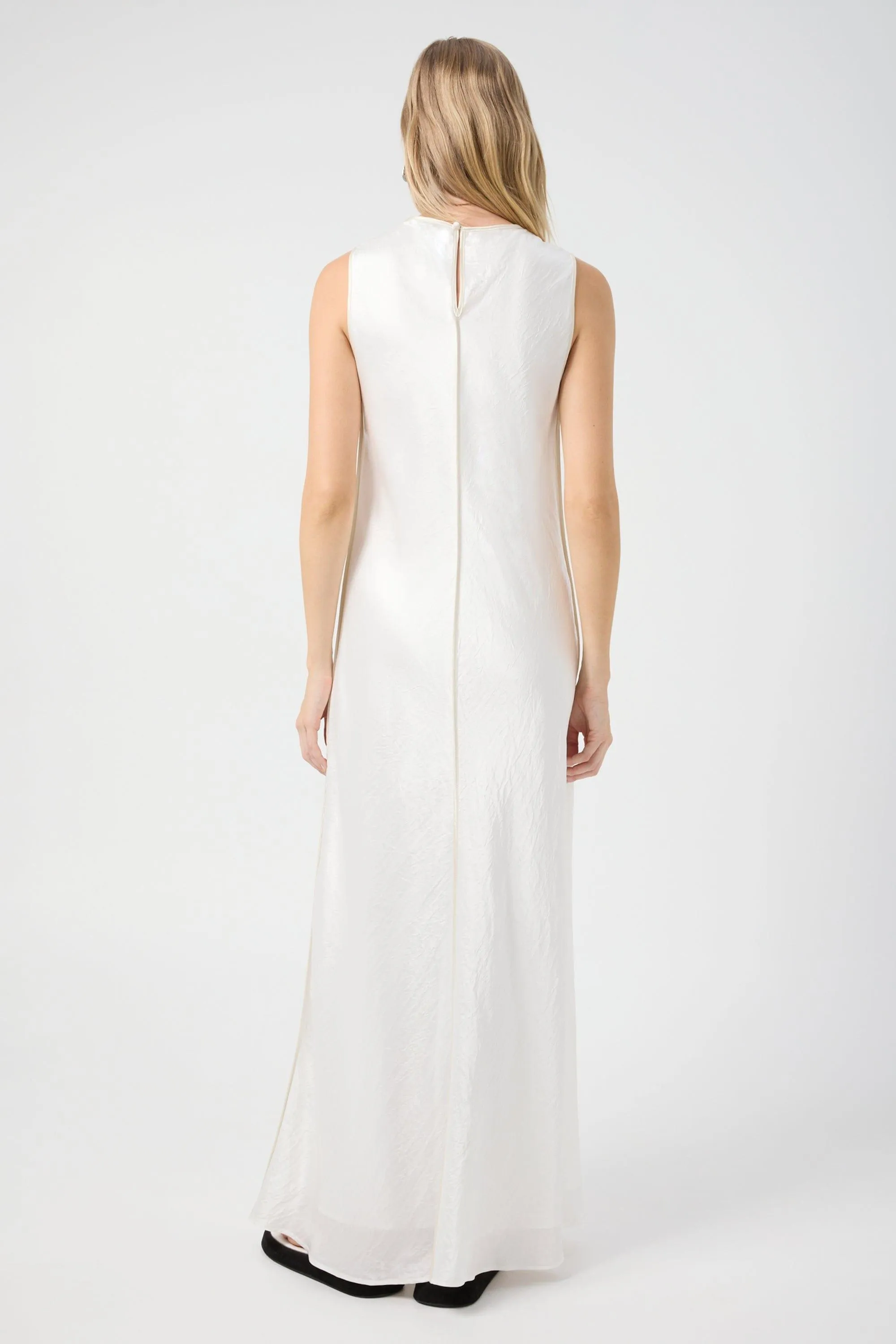 CRUSH CONTRAST BIND MAXI TANK DRESS | WHITE & CREAM