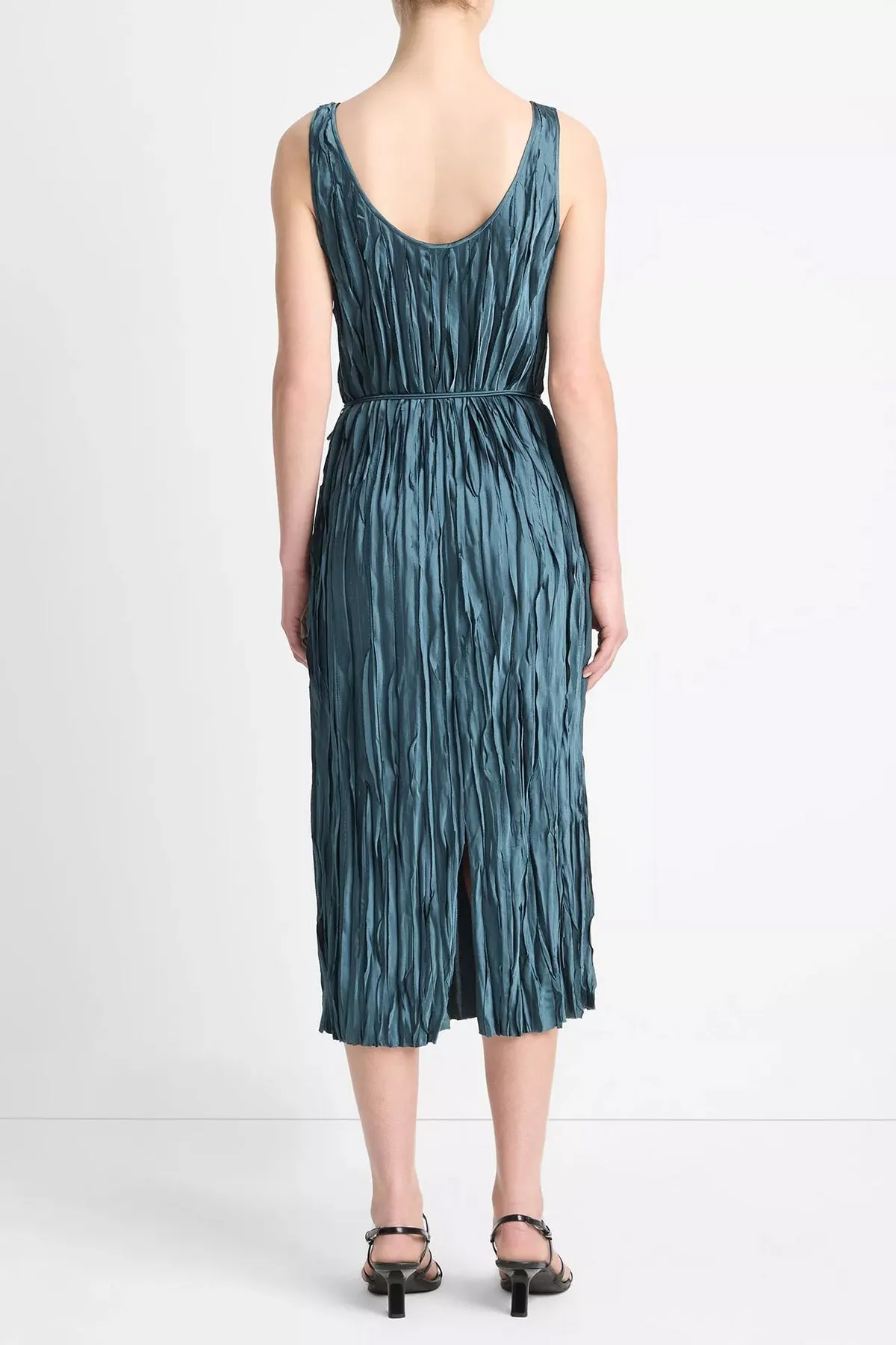 Crushed Satin Bias Tank Dress in Marine Stone