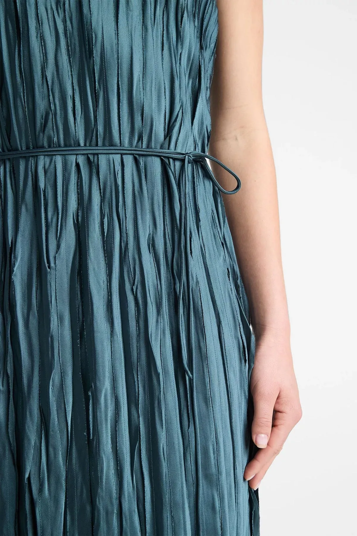 Crushed Satin Bias Tank Dress in Marine Stone