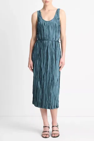 Crushed Satin Bias Tank Dress in Marine Stone