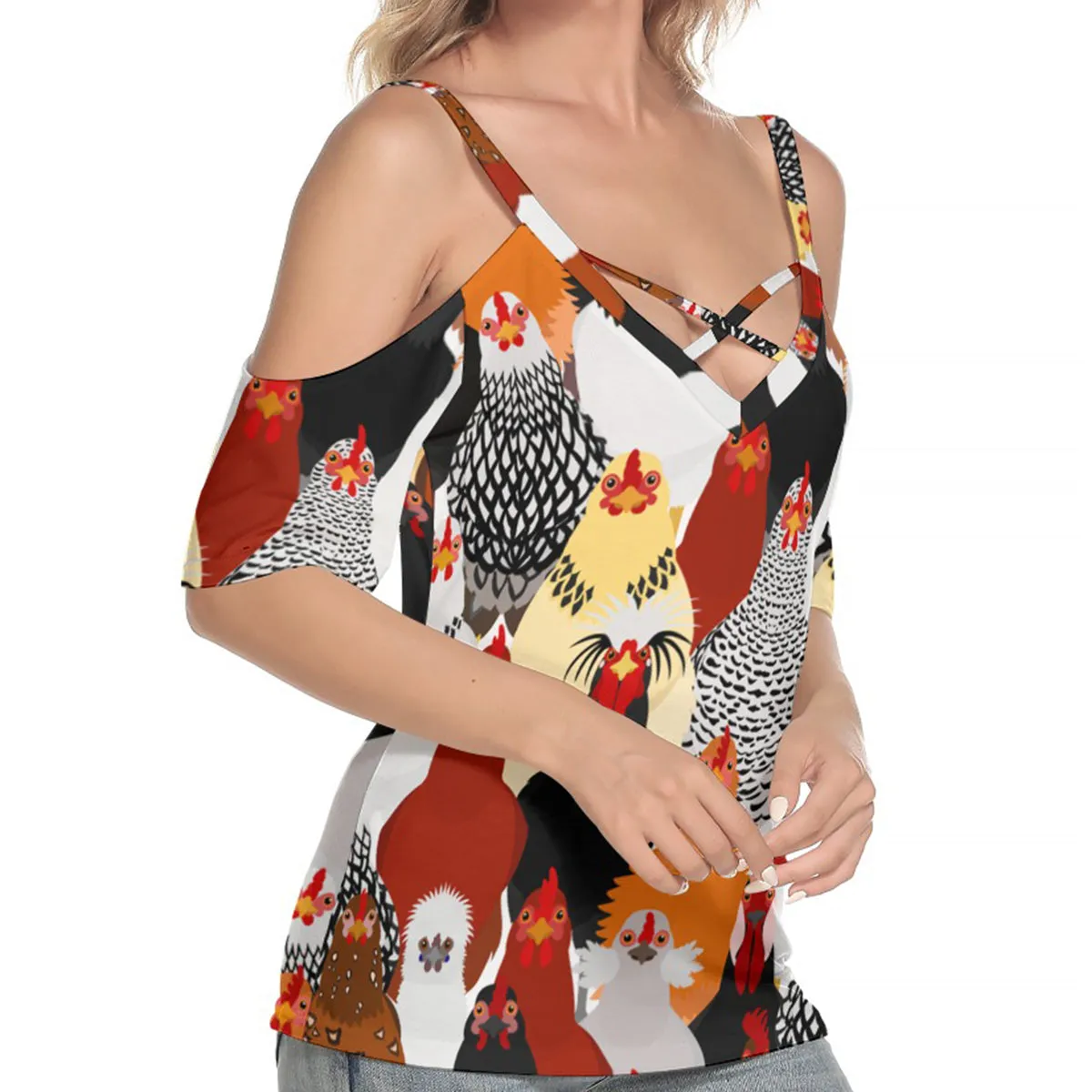 Cute Chicken Shoulder T-shirt With Chicken Breeds