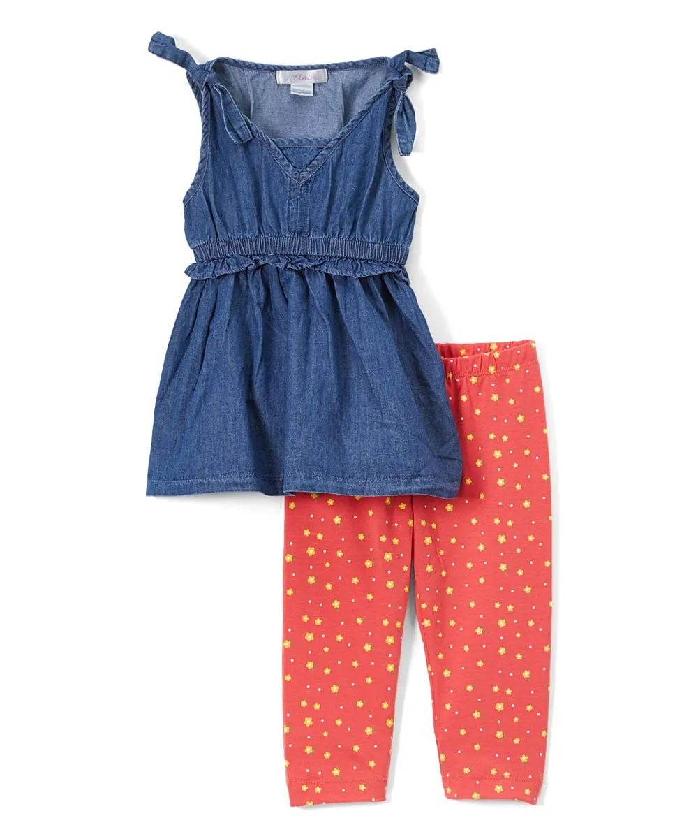 Denim Blouse With Printed Leggings 2-14