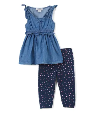 Denim Blouse With Printed Leggings 2-14