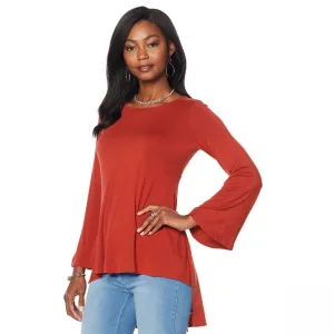 DG2 by Diane Gilman Women's Bell-Sleeve Hi-Low Blouse With Woven Back