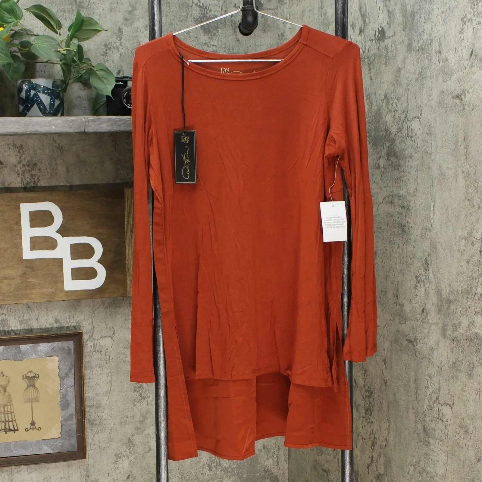 DG2 by Diane Gilman Women's Bell-Sleeve Hi-Low Blouse With Woven Back