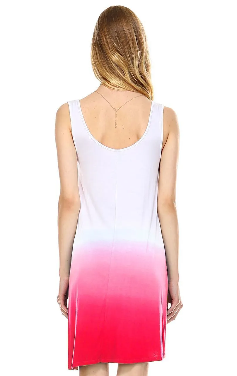 Dip Tie Dye Dress Tank Sleeveless Mini Dresses White Coral