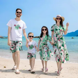 Family Matching Outfits - Floral Dresses and Shorts with a Touch of Fun