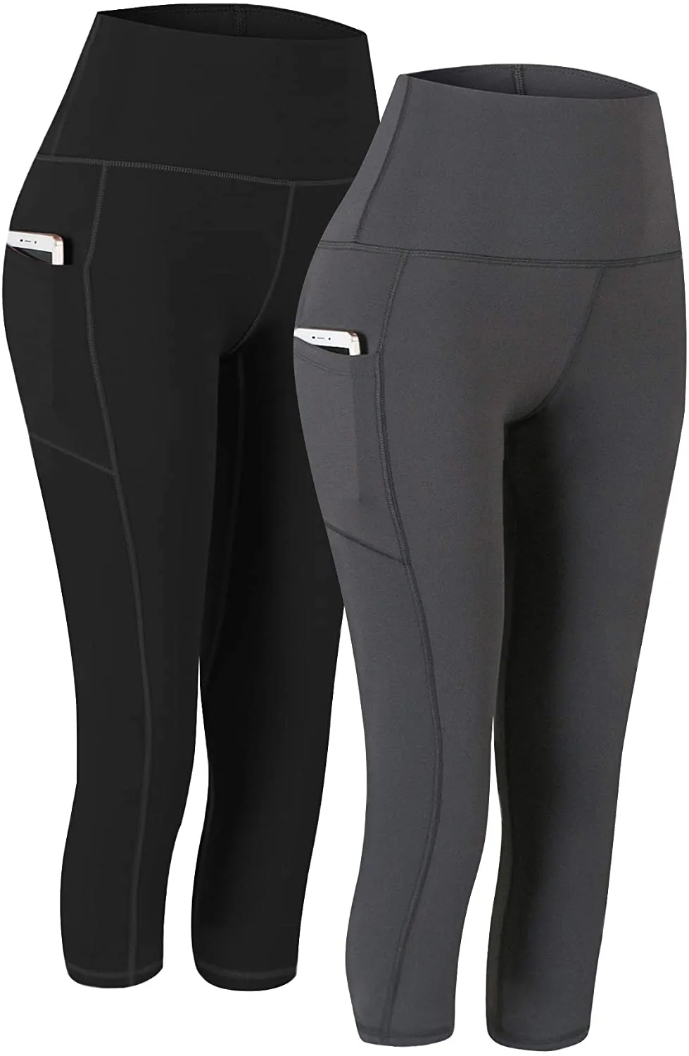 Fengbay 2 Pack High Waist Yoga Pants, Pocket Yoga Pants Tummy Control Workout Running 4 Way Stretch Yoga Leggings