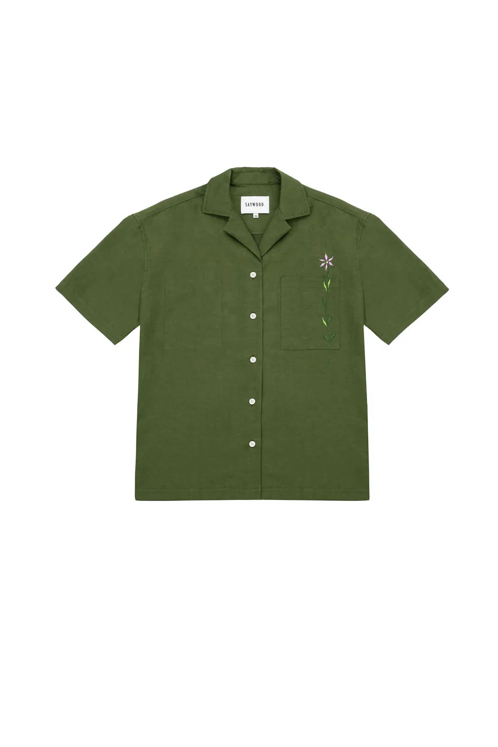 Frances Unisex Cuban Shirt, Rich Olive Green