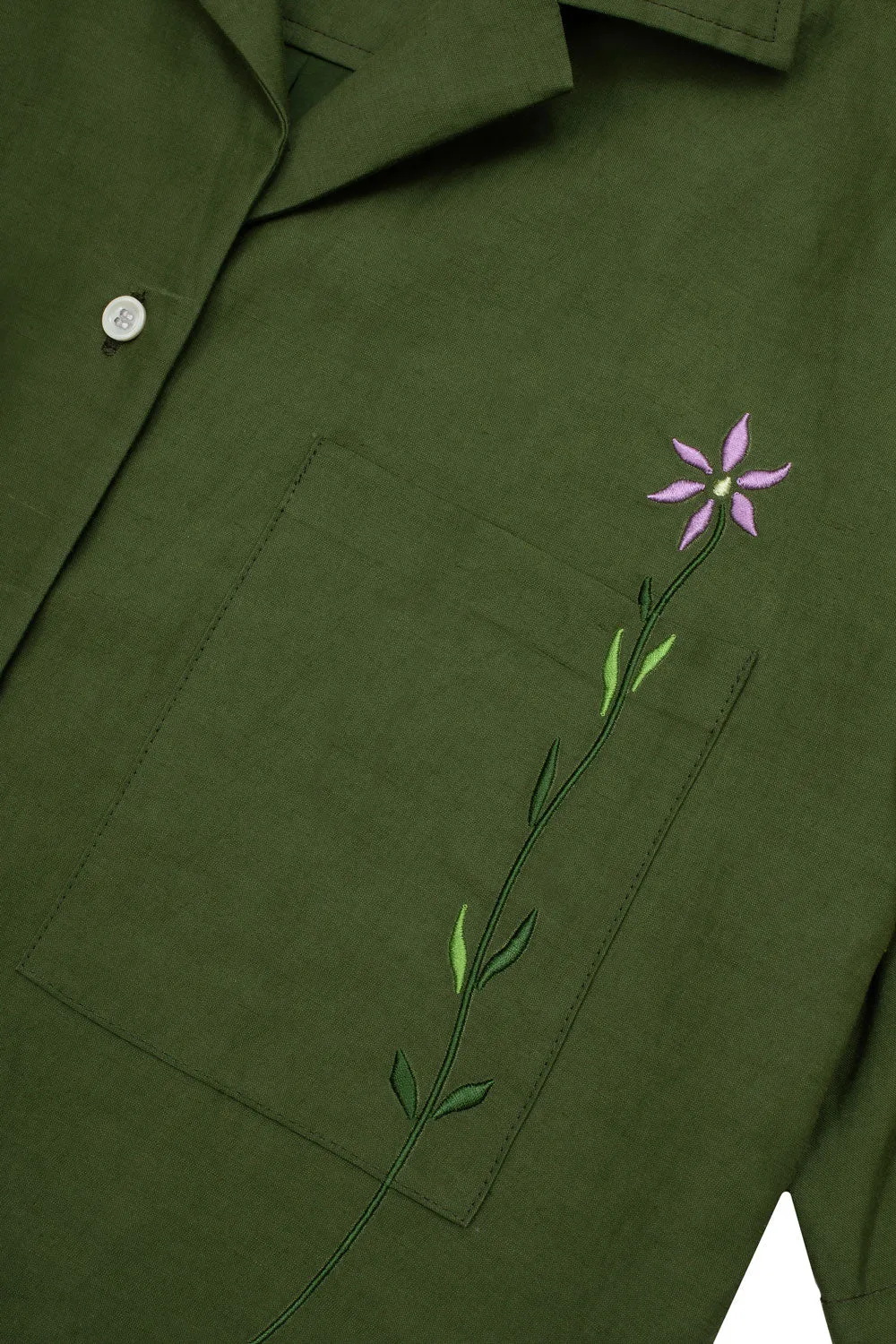 Frances Unisex Cuban Shirt, Rich Olive Green