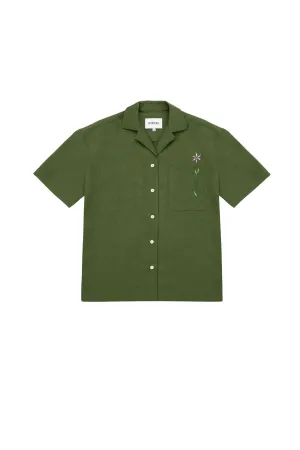 Frances Unisex Cuban Shirt, Rich Olive Green